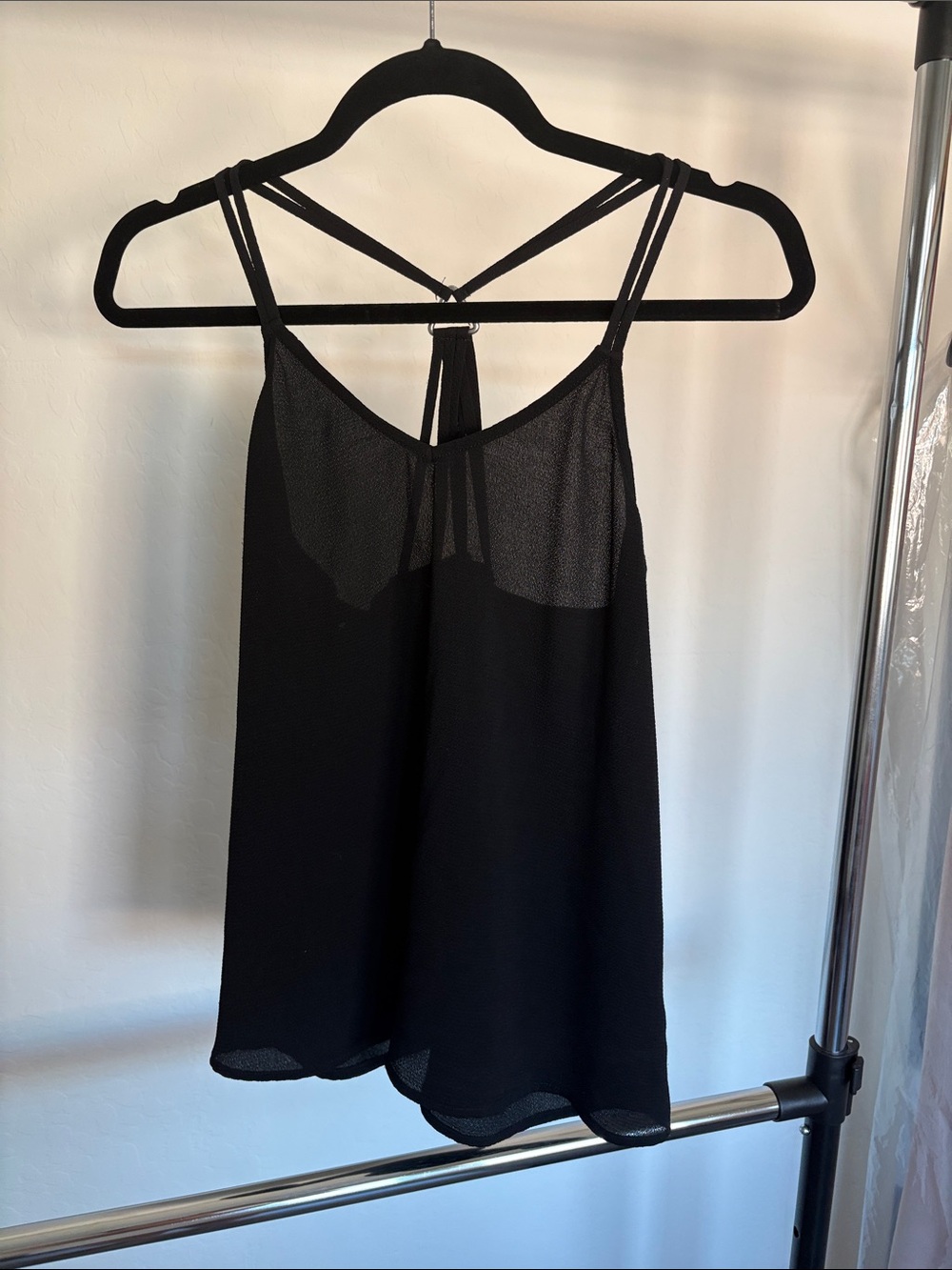 Lily White Black Strappy Mesh-Top Sleep Cami